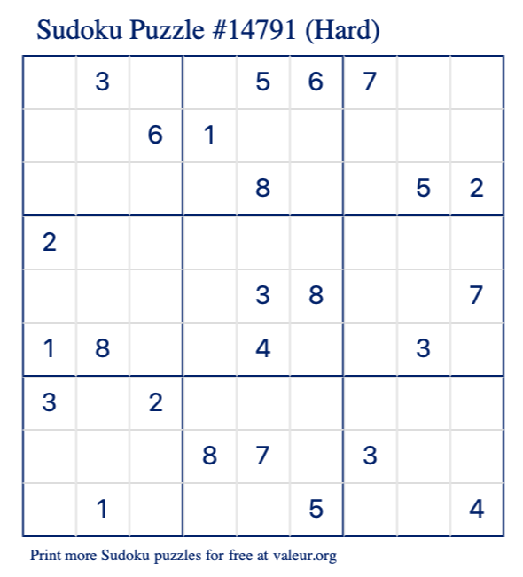 Free Printable Hard Sudoku Puzzle number 14791