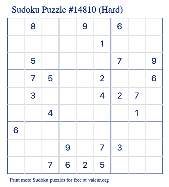 Free Printable Hard Sudoku Puzzle number 14810