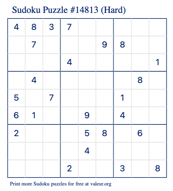 Free Printable Hard Sudoku Puzzle number 14813