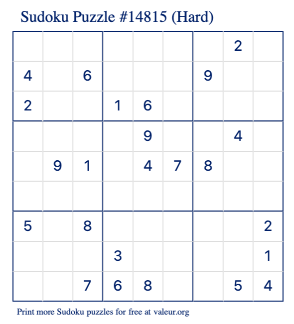 Free Printable Hard Sudoku Puzzle number 14815