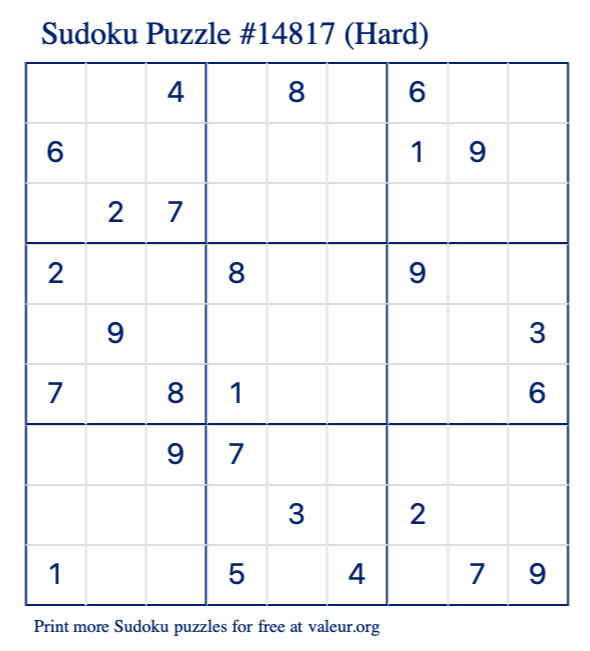 Free Printable Hard Sudoku Puzzle number 14817