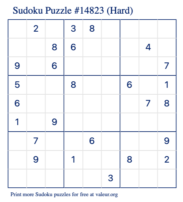 Free Printable Hard Sudoku Puzzle number 14823