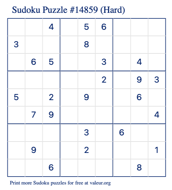 Free Printable Hard Sudoku Puzzle number 14859