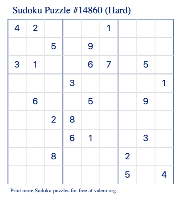 Free Printable Hard Sudoku Puzzle number 14860