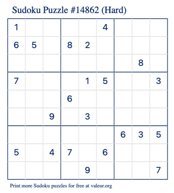 Free Printable Hard Sudoku Puzzle number 14862