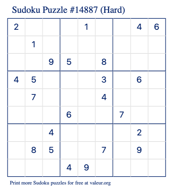 Free Printable Hard Sudoku Puzzle number 14887