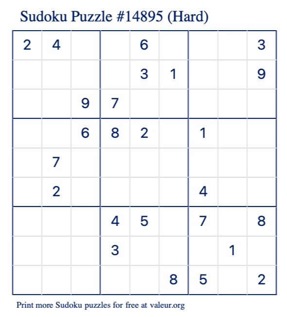 Free Printable Hard Sudoku Puzzle number 14895