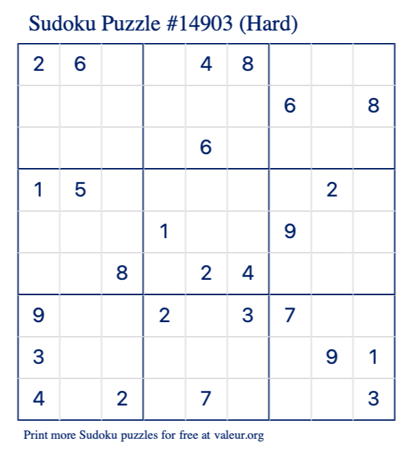 Free Printable Hard Sudoku Puzzle number 14903
