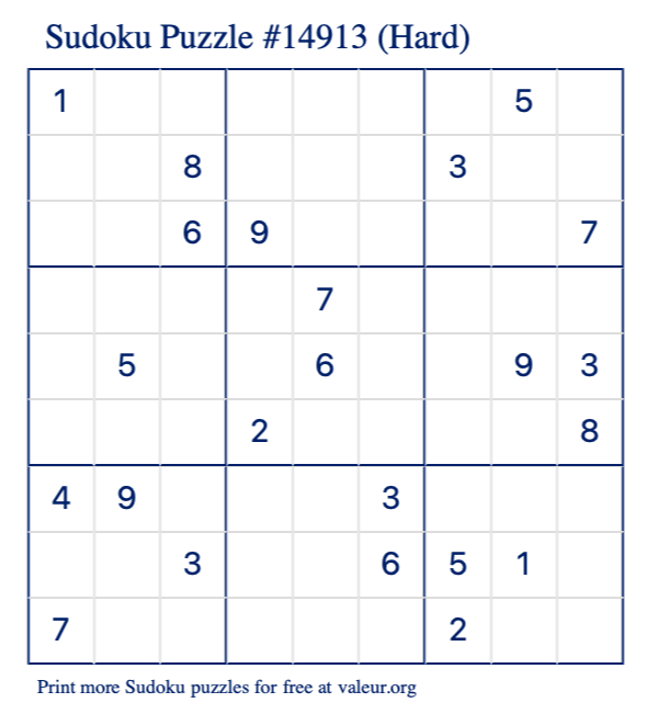 Free Printable Hard Sudoku Puzzle number 14913
