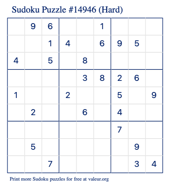 Free Printable Hard Sudoku Puzzle number 14946