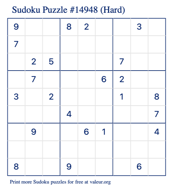 Free Printable Hard Sudoku with - Sudoku Puzzle 14948
