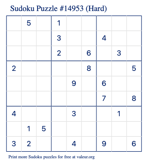 Free Printable Hard Sudoku Puzzle number 14953