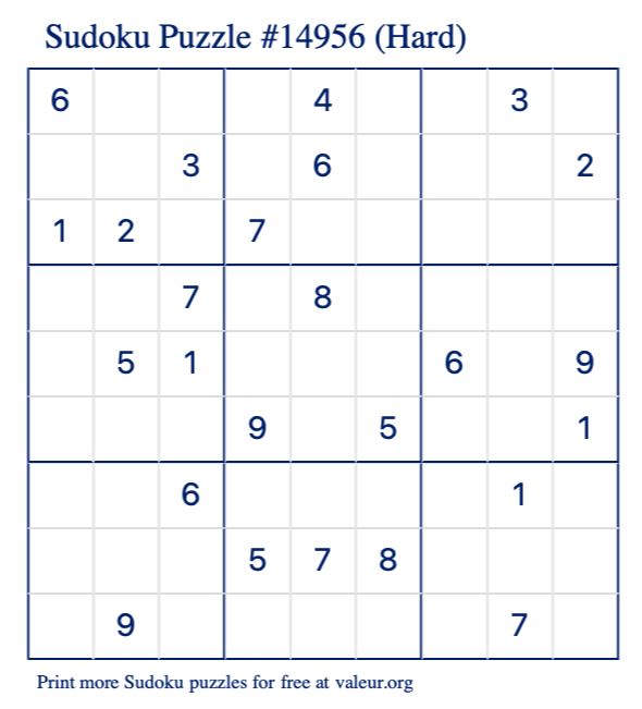 Free Printable Hard Sudoku Puzzle number 14956