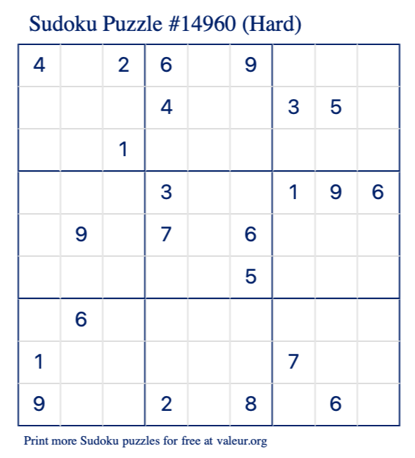 Free Printable Hard Sudoku Puzzle number 14960