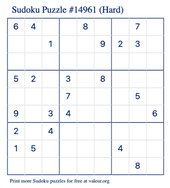 Free Printable Hard Sudoku Puzzle number 14961