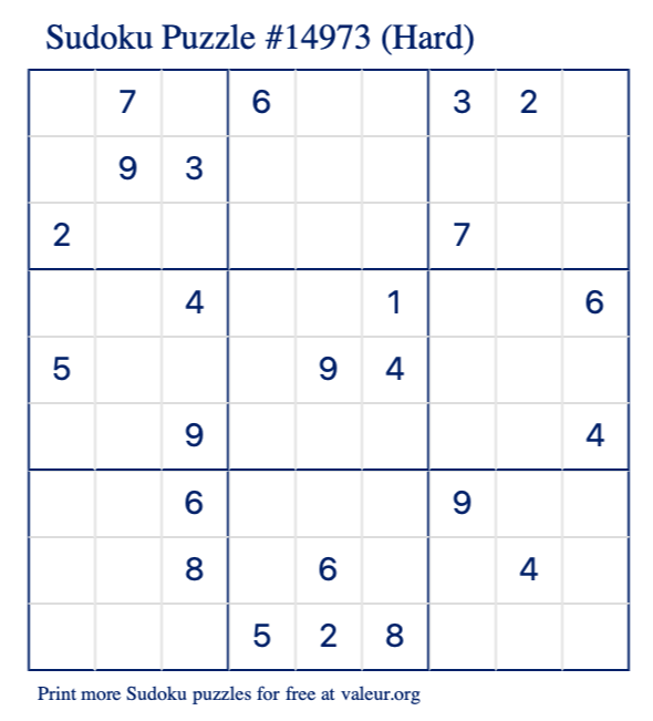 Free Printable Hard Sudoku Puzzle number 14973