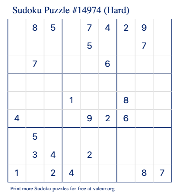 Free Printable Hard Sudoku Puzzle number 14974