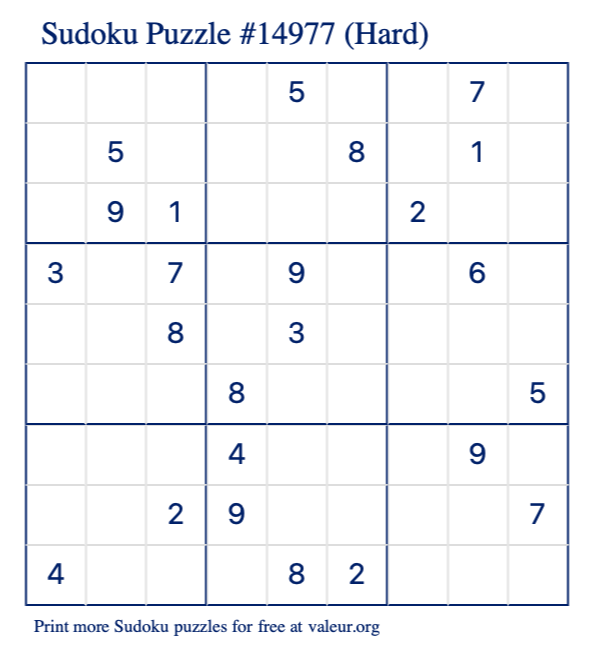 Free Printable Hard Sudoku Puzzle number 14977