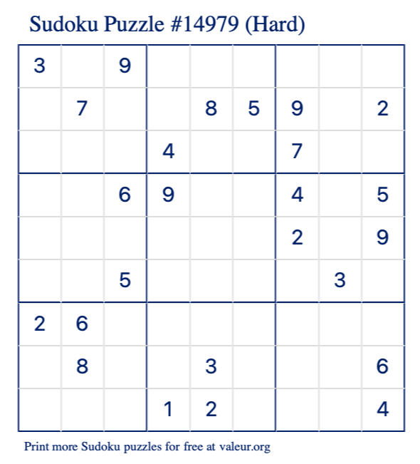 Free Printable Hard Sudoku Puzzle number 14979