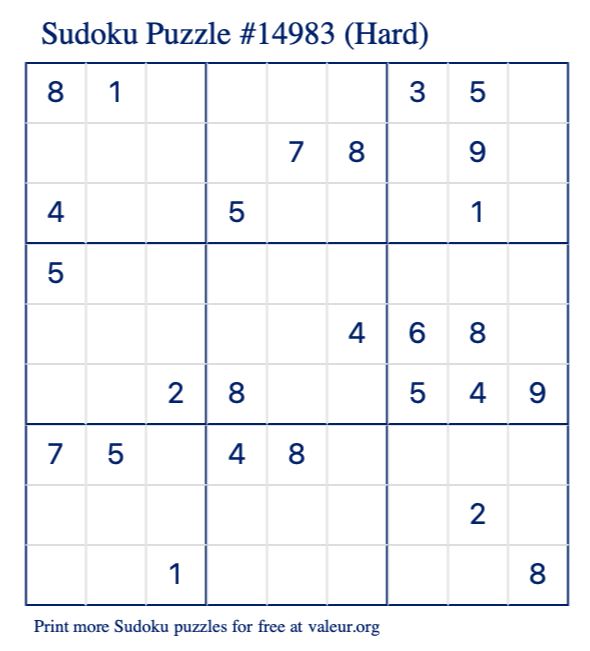 Free Printable Hard Sudoku Puzzle number 14983