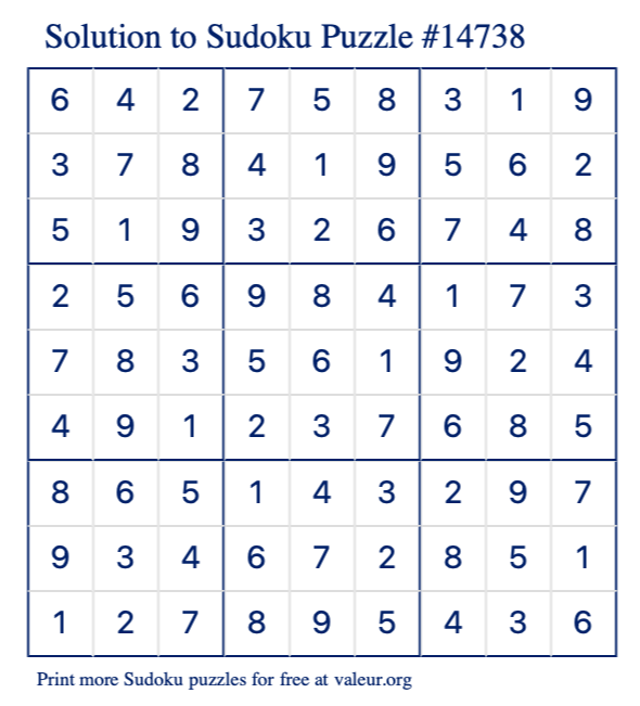 Free Printable Hard Sudoku with the Answer #14739