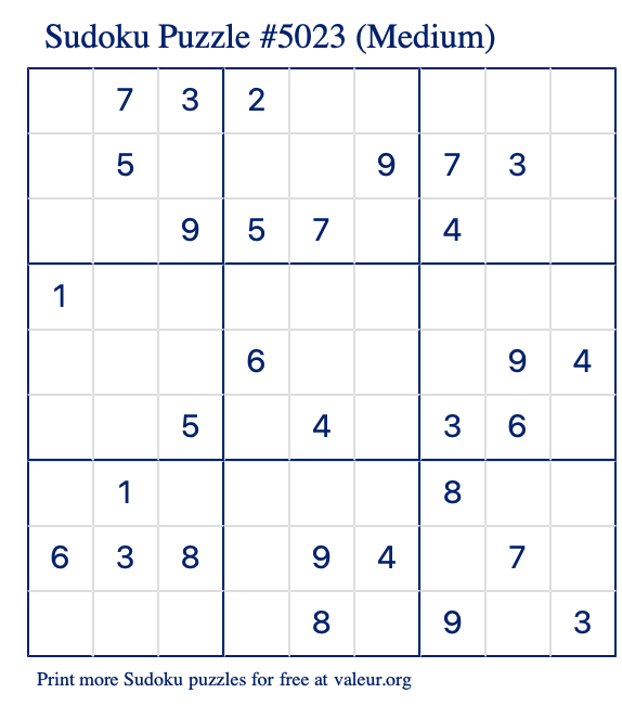 Free Printable Medium Sudoku Puzzle number 5023