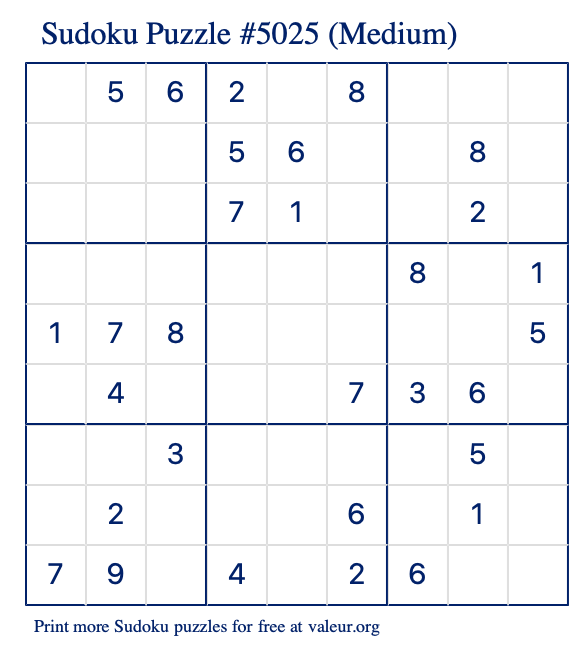Free Printable Medium Sudoku Puzzle number 5025