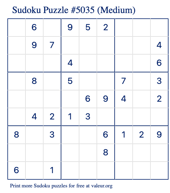 Free Printable Medium Sudoku Puzzle number 5035