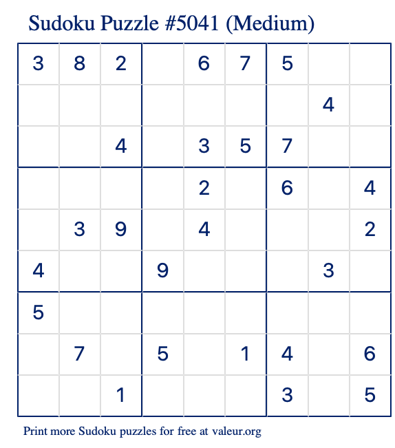 Free Printable Medium Sudoku Puzzle number 5041