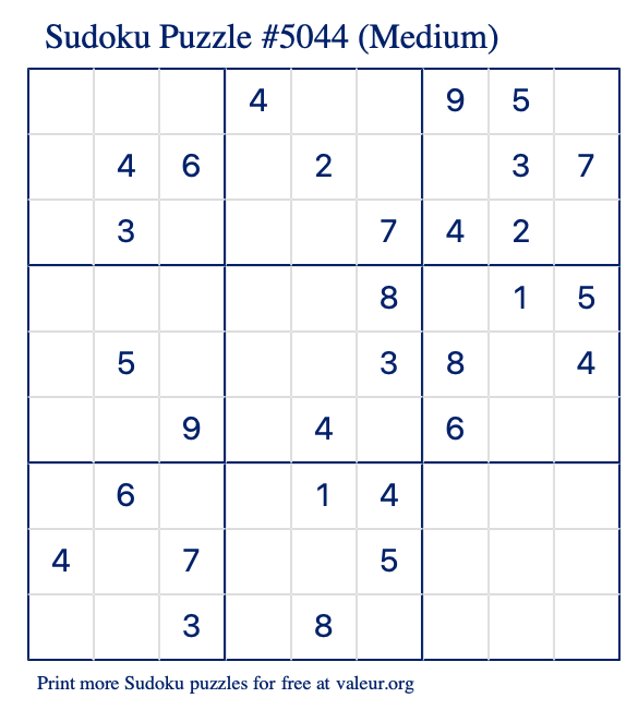 Free Printable Medium Sudoku Puzzle number 5044