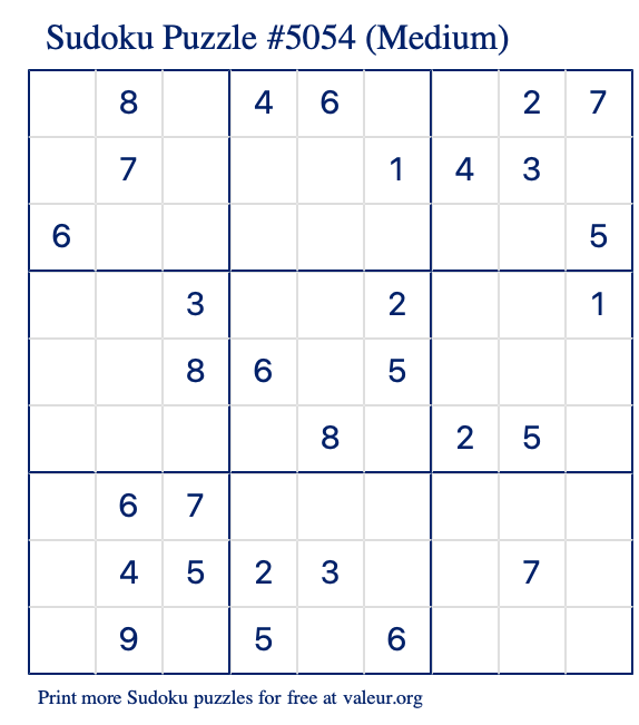 Free Printable Medium Sudoku Puzzle number 5054