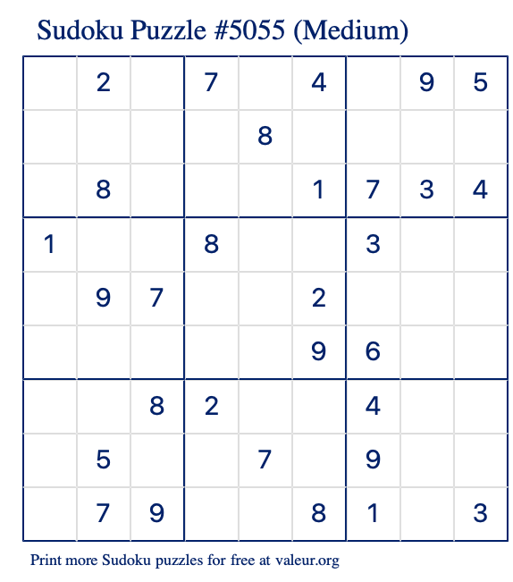 Free Printable Medium Sudoku Puzzle number 5055