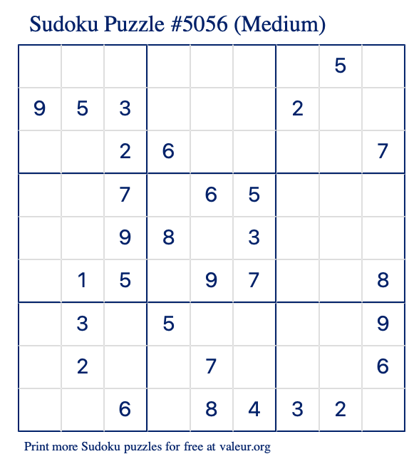Free Printable Medium Sudoku Puzzle number 5056