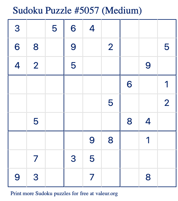 Free Printable Medium Sudoku Puzzle number 5057