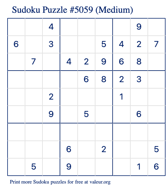 Free Printable Medium Sudoku Puzzle number 5059