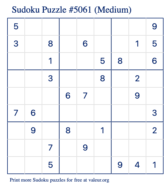 Free Printable Medium Sudoku Puzzle number 5061