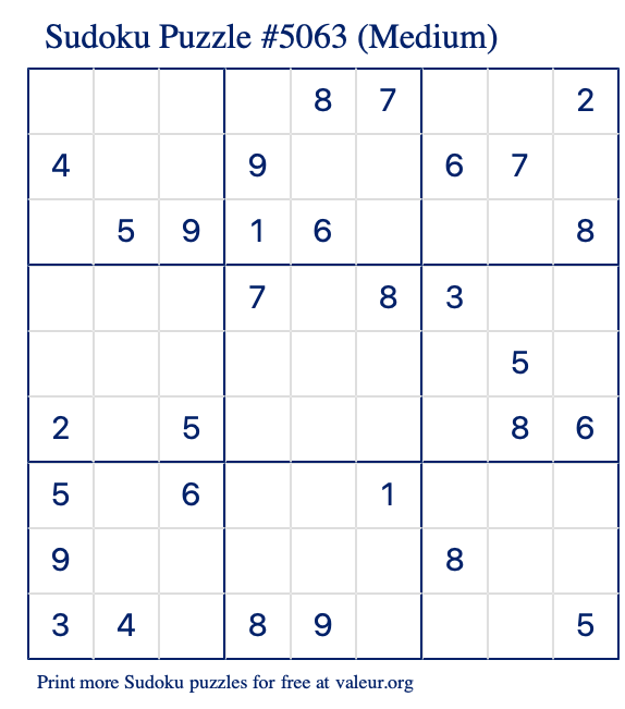 Free Printable Medium Sudoku Puzzle number 5063