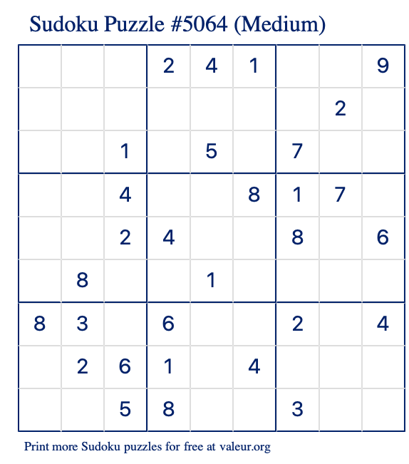 Free Printable Medium Sudoku Puzzle number 5064