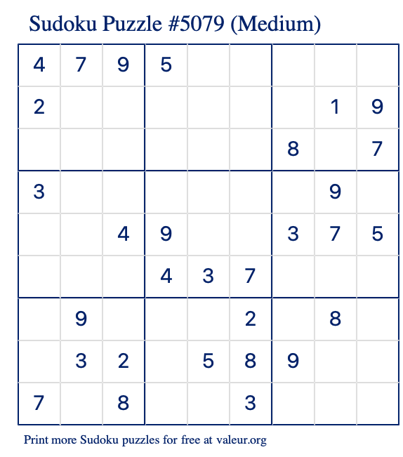 Free Printable Medium Sudoku Puzzle number 5079