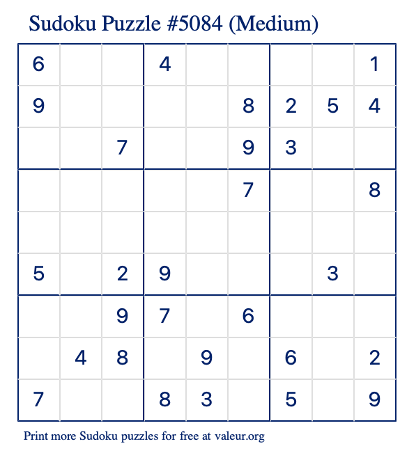 Free Printable Medium Sudoku Puzzle number 5084
