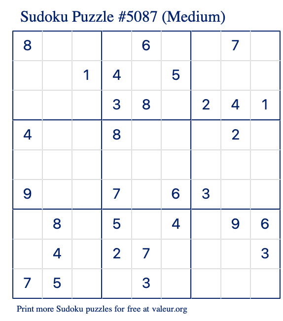 Free Printable Medium Sudoku Puzzle number 5087