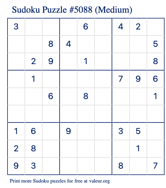 Free Printable Medium Sudoku Puzzle number 5088