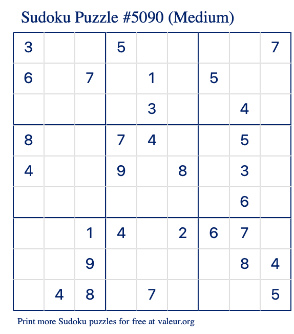 Free Printable Medium Sudoku Puzzle number 5090