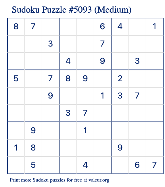 Free Printable Medium Sudoku Puzzle number 5093