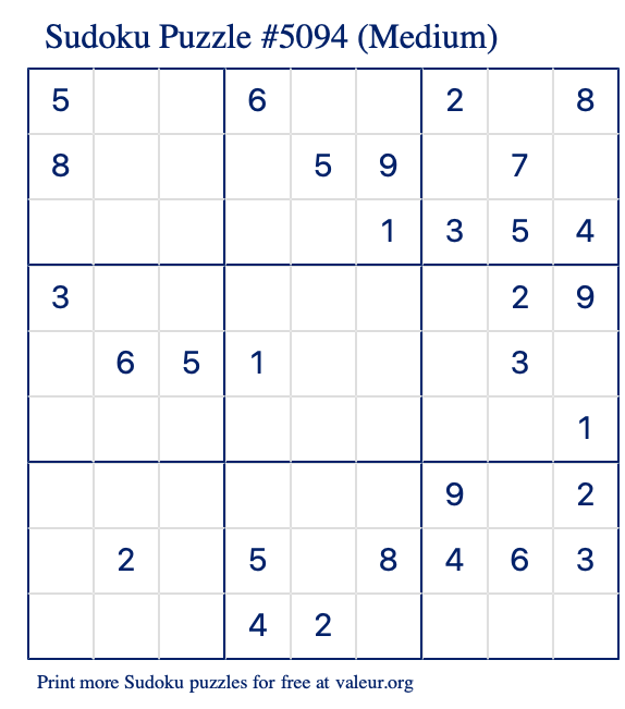 Free Printable Medium Sudoku Puzzle number 5094