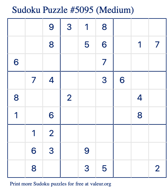 Free Printable Medium Sudoku Puzzle number 5095