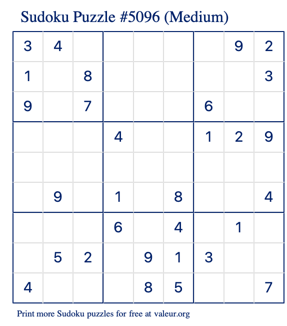 Free Printable Medium Sudoku Puzzle number 5096