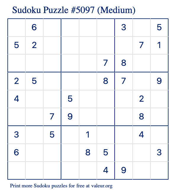 Free Printable Medium Sudoku Puzzle number 5097