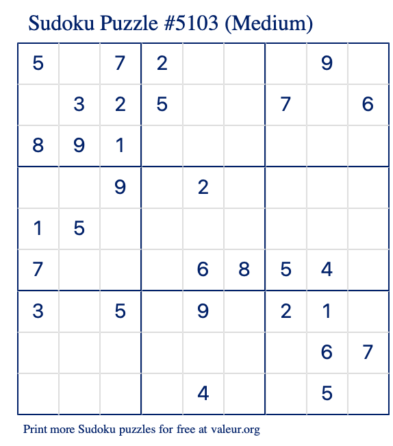Free Printable Medium Sudoku Puzzle number 5103