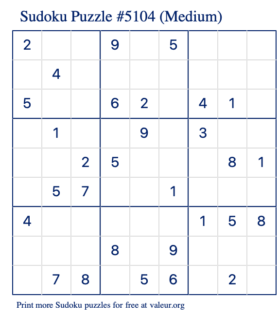 Free Printable Medium Sudoku Puzzle number 5104